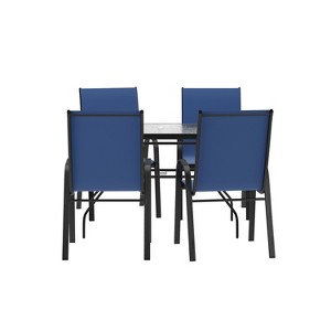 Flash Furniture Brazos 5 Piece Commercial Grade Patio Dining Set with Tempered Glass Patio Table and 4 Chairs with Flex Comfort Material Seats and Backs - 1 of 4