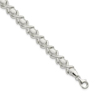 Black Bow Jewelry 7mm Sterling Silver Polished X and Satin O Link 7 Inch Bracelet - 1 of 4