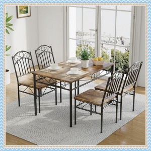Jojoka 5-Piece Rustic Industrial Dining Table Set – Space-Saving Wood Table and 4 Chairs for Kitchen, Breakfast Nook, or Small Space - 1 of 4