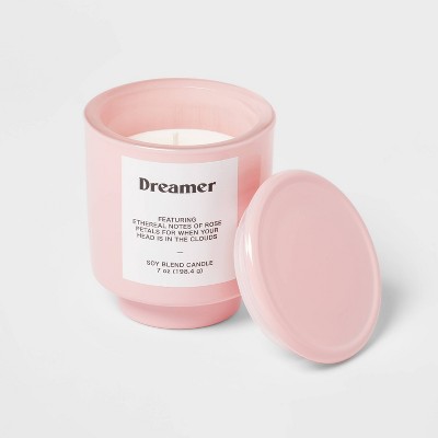 7oz Pink Exterior Painted Glass with Glass Lid Dreamer Candle Pink - Opalhouse&#8482;