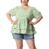 Agnes Orinda Women's Plus Size Floral V Neck Short Sleeve Layered Peplum Hem Casual Summer Blouses - 2 of 4