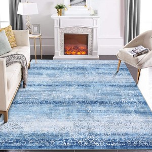 9x12 Washable Non-Slip Rug, Ultra-Thin Boho Paisley Carpet, Non-Shedding, Stain-Resistant Accent for Living Room, Bedroom, Dining, Office, Blue - 1 of 4