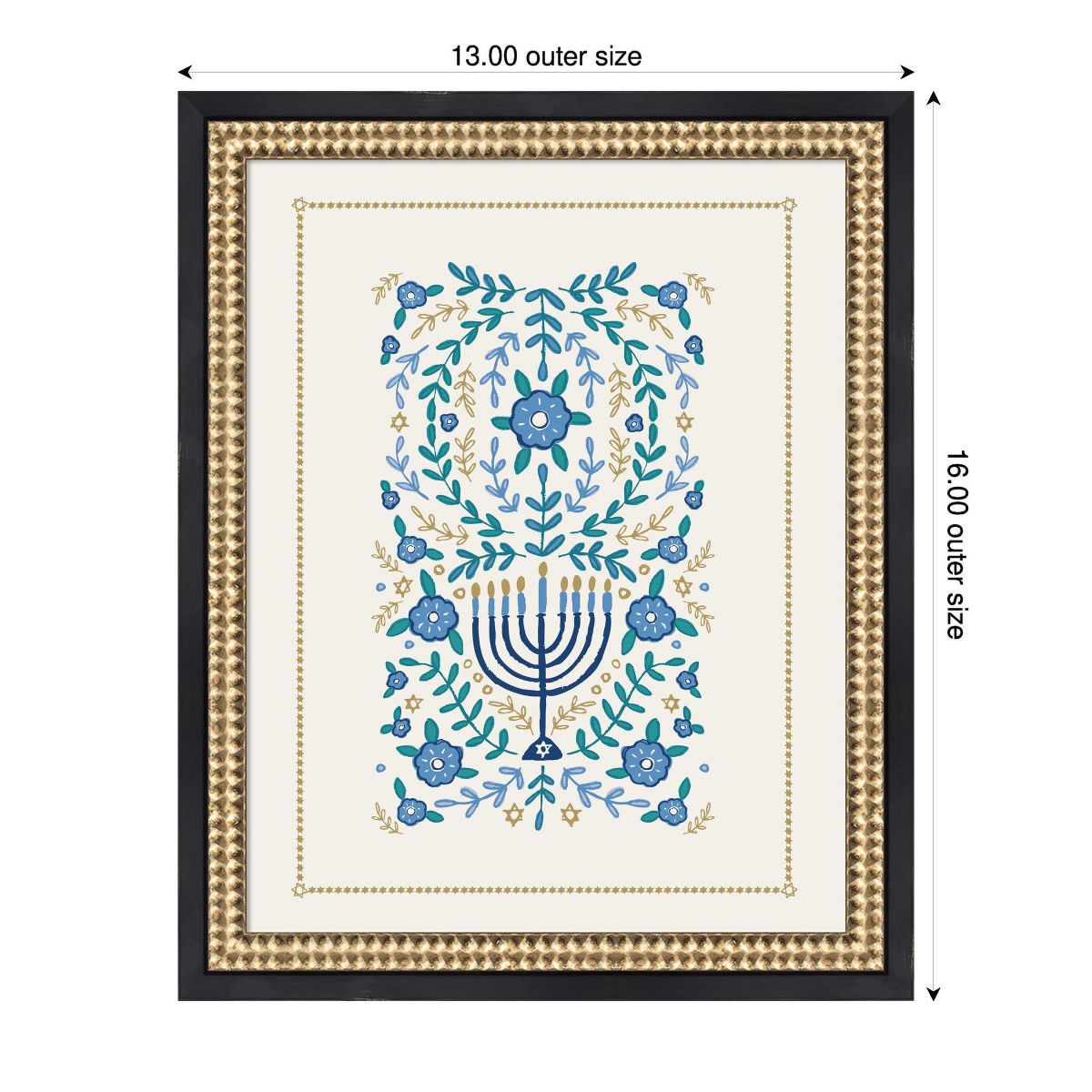Kate and Laurel VYD Hanukkah Garden by Vicky Yorke Framed Mounted Canvas Wall Art Print, Castellan Black, 13x16 - thumbnail 2