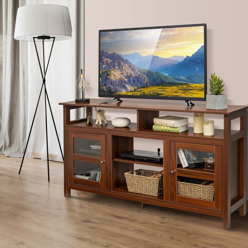 Costway 58'' TV Stand Entertainment Console Center W/ 2 Cabinets Up to 65'' Grey\Black\Walnut, 5 of 11