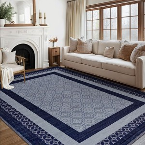 Rugs Washable Area Rug for Living Room Bordered Modern Geometric Indoor Area Rug Non Slip Low Pile Throw Carpet - 1 of 4