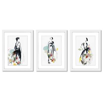 Americanflat Modern Minimalist (Set Of 3) Fashion Flowers By Aimee Wilson Framed Triptych Wall Art Set