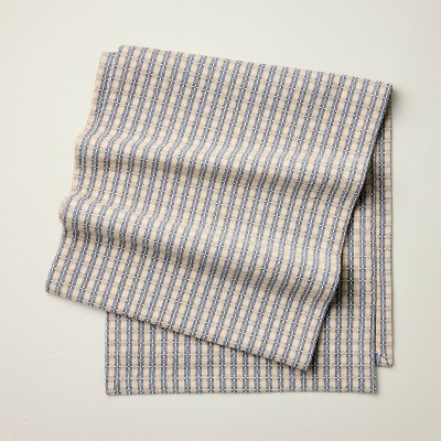 14"x72" Textured Gingham Table Runner Beige/Blue - Hearth & Hand™ with Magnolia