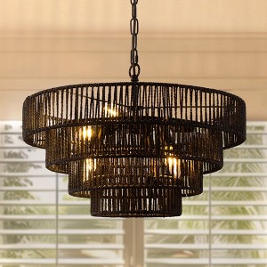 DORESshop 6-Light Farmhouse Boho Style Empire Pendant Chandelier with Wicker Shade for Kitchen Dining Room Living Room Bedroom - 1 of 4