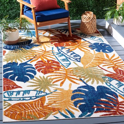 Cabana Floral Bliss 4' Square Red Synthetic Easy-Care Rug