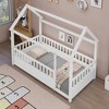 Twin Size Wooden Floor Bed with House Roof Frame and Fence Guardrails - 3 of 4