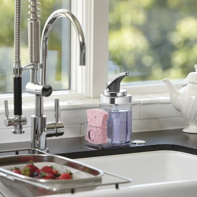 Brushed Nickel Square Push Pump Soap Dispenser with Sponge Caddy