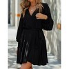 Coolmee Women's Mini Dress Deep V-Neck Long Sleeve Waist Tie Ruffle Short High Low Swing Skater Dresses - 2 of 4