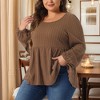 Women's Plus Size Casual Cable Knit Peplum Scoop Neck LongSleeve Trendy Blouses - Agnes Orinda - 2 of 4