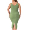 Agnes Orinda Women's Plus Size V Neck Sleeveless Ribbed Knit Back Slit Midi Cami Bodycon Sweater Dresses - 4 of 4