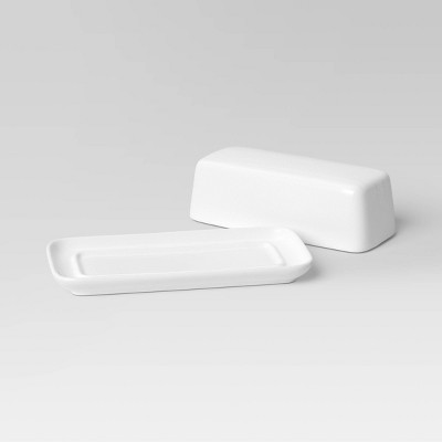 White Porcelain Rectangular Butter Dish with Lid