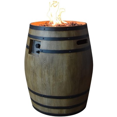 Elementi 27" Napa Barrel Round Concrete Propane Fire Pit 40,000 BTUs Patio Heater - Brown