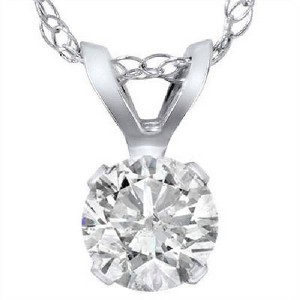 Pompeii3 .90 Carat Solitaire Pendant Natural Diamond 14K White Gold Womens Necklace - 1 of 3
