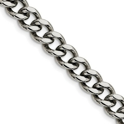Black Bow Jewelry Men's 9.5mm Stainless Steel Heavy Flat Curb Chain Bracelet, 8 Inch