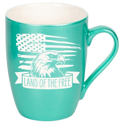 100 North United States of America 10 Ounce Seafoam Metallic Finish, Comfortably Fits Your Hands, New Bone China Coffee Tea Cup Mug, Land Of The Free