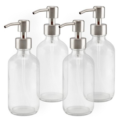 Cornucopia Brands 8oz Clear Glass Bottles w/ Stainless Steel Lotion Pumps; Liquid Soap & Lotion Pump Dispensers