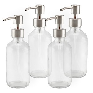 Cornucopia Brands 8oz Clear Glass Bottles w/ Stainless Steel Lotion Pumps; Liquid Soap & Lotion Pump Dispensers - 1 of 4