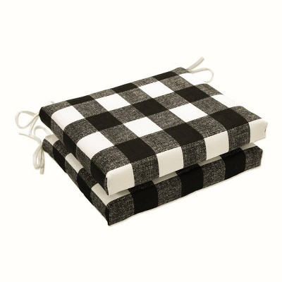 2pk Anderson Squared Corners Outdoor Seat Cushions Black - Pillow Perfect: Weather-Resistant, Fade-Resistant, with Ties