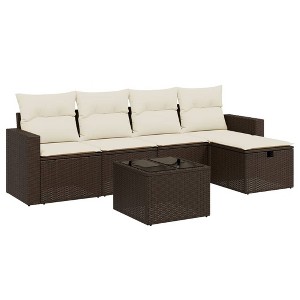 vidaXL 6 Piece Patio Sofa Set with Cushions Brown and Cream Poly Rattan - Without Storage, 6 Items - 1 of 4
