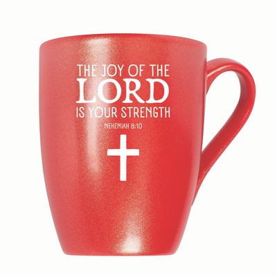 Elanze Designs The Joy Of The Lord Is Your Strength Nehemiah 8:10 10 ounce New Bone China Coffee Tea Cup Mug, Crimson Red