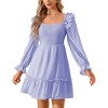 Women's Smocked Square Neck Short Dress Ruffle Long Puff Sleeve Casual Mini Dress Wedding Guest Dresses for Women - 2 of 4