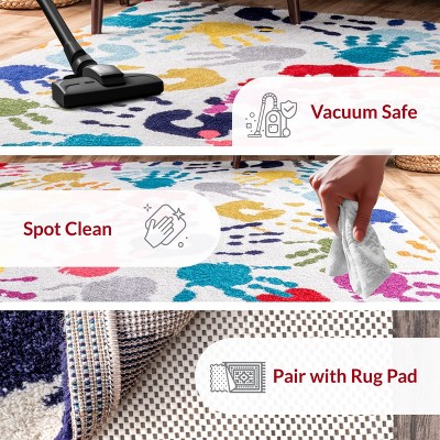Multicolor Handprint Round Synthetic Kids Rug