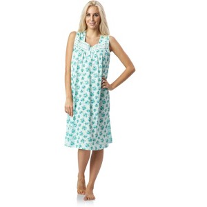 Casual Nights Women's Floral Embroidered/Lace Trim Sleeveless Nightgown - 1 of 3