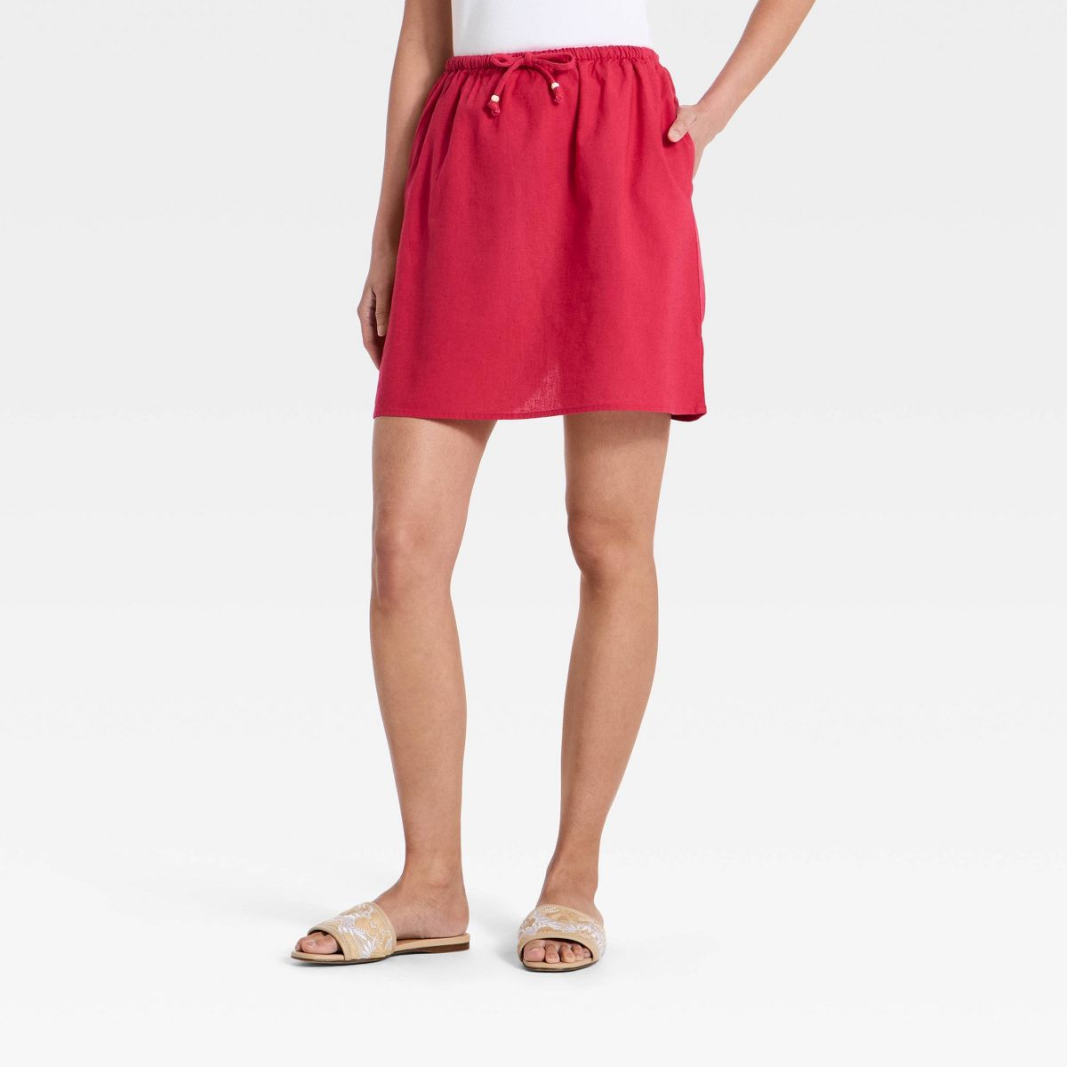 Women's Beaded Linen Mini Skirt - A New Day™