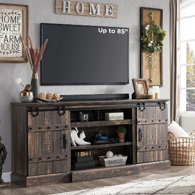 SinCiDo Farmhouse TV Stand for Up to 85" TVs, Rustic Entertainment Center w/Sliding Barn Door, Media Console w/Storage Cabinet