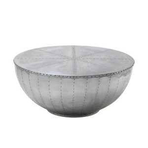 HomeRoots 39" Silver Aluminum Aviator Round Drum Coffee Table - 1 of 4