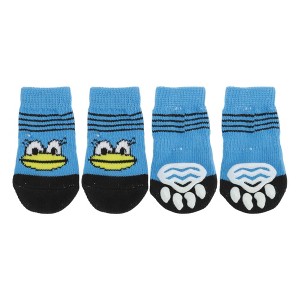 Unique Bargains Dog Cats Non-Slip Socks Bird Pattern Paw Protection and Traction Blue 4 Pcs - 1 of 4