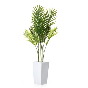 52In Artificial Palm Tree with White Planter, Realistic Tall Faux Areca Palm for Indoor Outdoor Home Decor, Fake Tropical Tree - 1 of 4