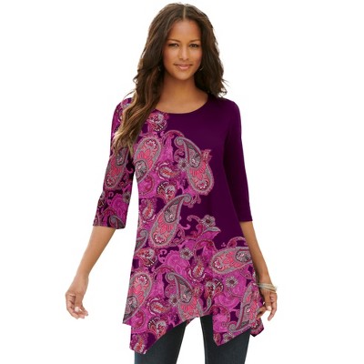 Roaman's Women's Plus Size Printed Handkerchief Hem Tunic