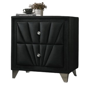 Vynxaria Fully Upholstered 2-Drawer Nightstand - Art Deco Design, Crystal-Like Knobs, Glass Top, Chrome Legs - 1 of 4