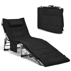 Gymax 4-Fold Oversize Padded Folding Beach Chaise Lounge Portable Reclining Sunlounge W/ Soft Mattress 4 Adjustable Positions - 1 of 4