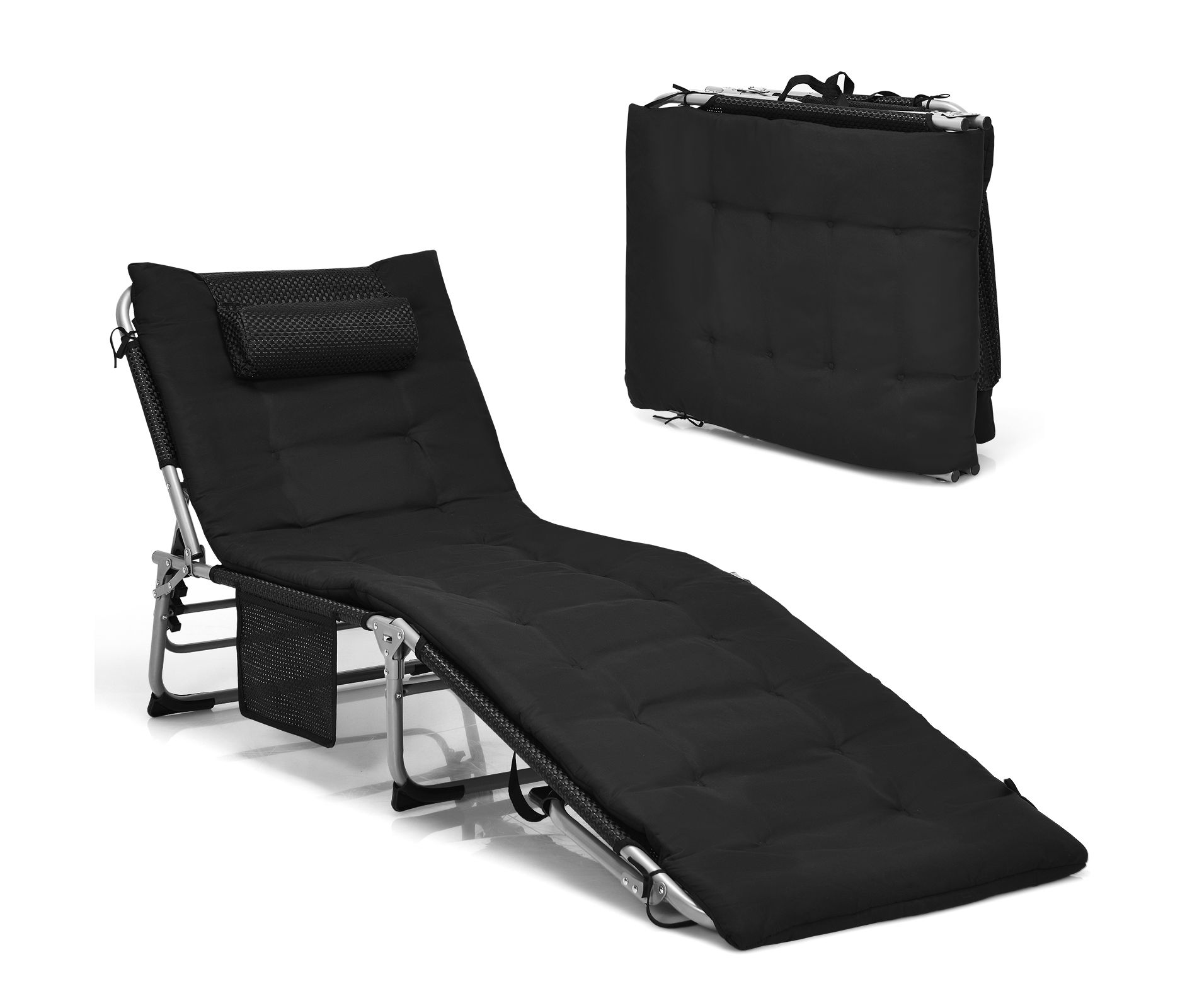 Gymax 4-Fold Oversize Padded Folding Beach Chaise Lounge Portable Reclining Sunlounge W/ Soft Mattress 4 Adjustable Positions