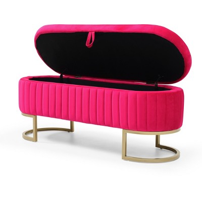 GlasFlength Ottomans and Benches Storage Ottoman Bench Upholstered Tufted Bench Golden Metal Legs for Room, Pink, 48.43"*16.93"*19.69"