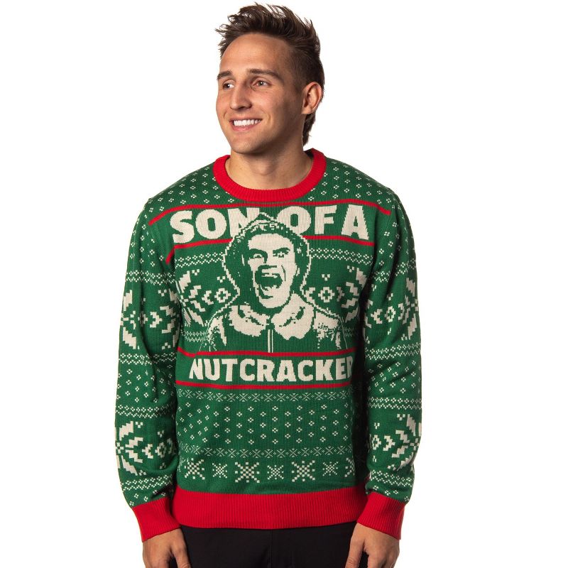 ELF Men's Buddy Son of a Nutcracker Ugly Christmas Knit Pullover Sweater, 1 of 6