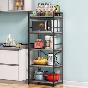 Denkee 5-Tier Baker Rack, Industrial Microwave Stand Shelf, Coffee Bar for Small Spaces, Free Standing Kitchen Shelf with Storage, Black/Brown/Gray - 1 of 4
