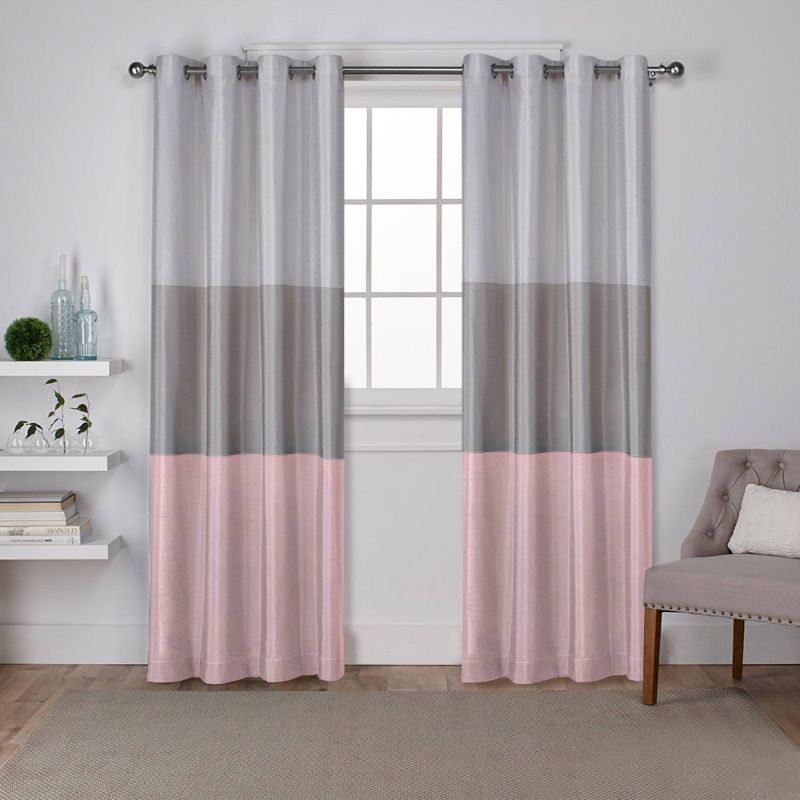 Set of 2 Chateau Striped Faux Silk Light Filtering Grommet Top Window Curtain Panels - Exclusive Home, 1 of 8