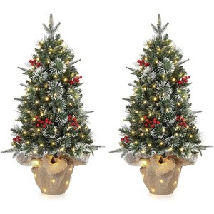 3FT Flocked Small Christmas Tree , Artificial Small Christmas Trees with Light, Multiple Pattern Bases, Outdoor Indoor for Winter Holiday Décor - 1 of 4