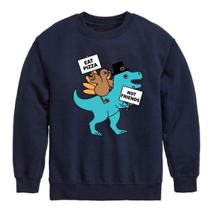 Boys' - Instant Message - Eat Pizza Turkey Dino Graphic Long Sleeve Fleece Sweatshirt - 1 of 4