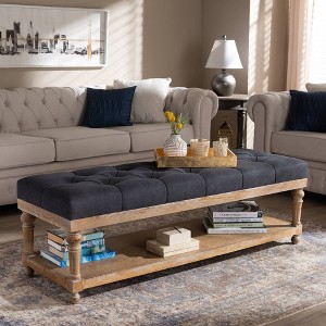 Linda Linen Fabric Upholstered Washed Wood Storage Bench - Baxton Studio - 1 of 4