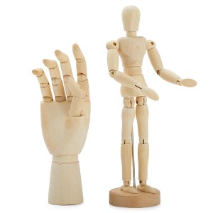Bright Creations 7" Wooden Hand Model and 8" Posable Wooden Mannequin Figure for Drawing, Adjustable Art Supplies (2-Piece) - 1 of 4