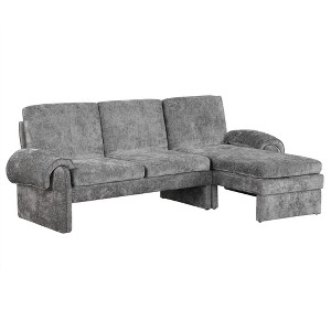 94.1" Convertible Futon Sofa Bed L-Shaped Sectional Chaise with Reversible Chaise, Reclining Back Chenille Fabric-- Frevyn - 1 of 4