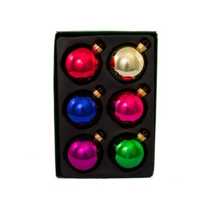 Kurt Adler Glass Ball Christmas Tree Ornament Set, Shiny Multicolor, 2.5" (6-Count)